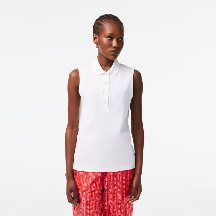 Εικόνα της Γυναικεία Αμάνικη Cotton Piqué Polo Μπλούζα Slim Fit