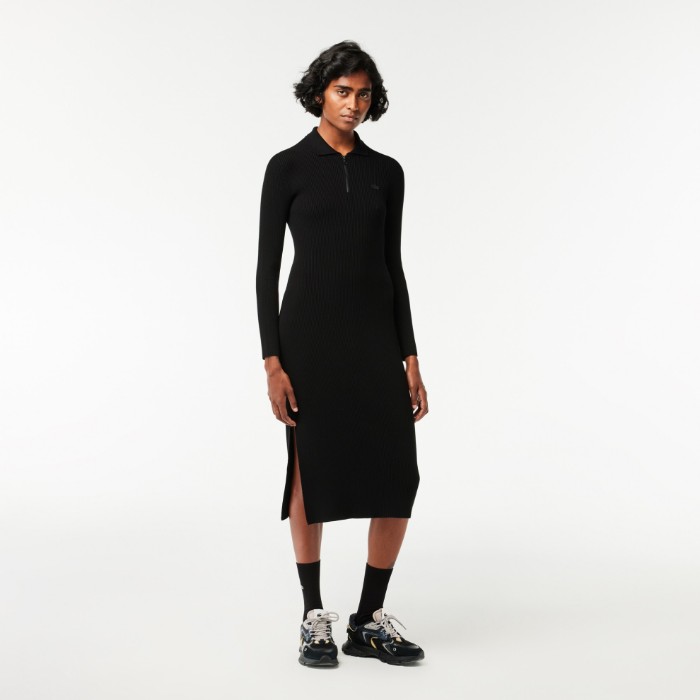 Εικόνα της Γυναικείο Μακρύ, Seamless Ribbed Πλεκτό Polo Φόρεμα