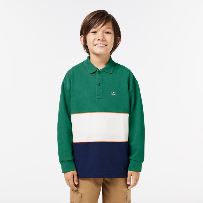 Εικόνα της Παιδική Μακρυμάνικη Cotton Piqué Colourblock Polo Μπλούζα