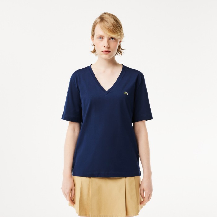 Εικόνα της Γυναικείο Soft Cotton Jersey V Neck T-shirt Relaxed Fit 
