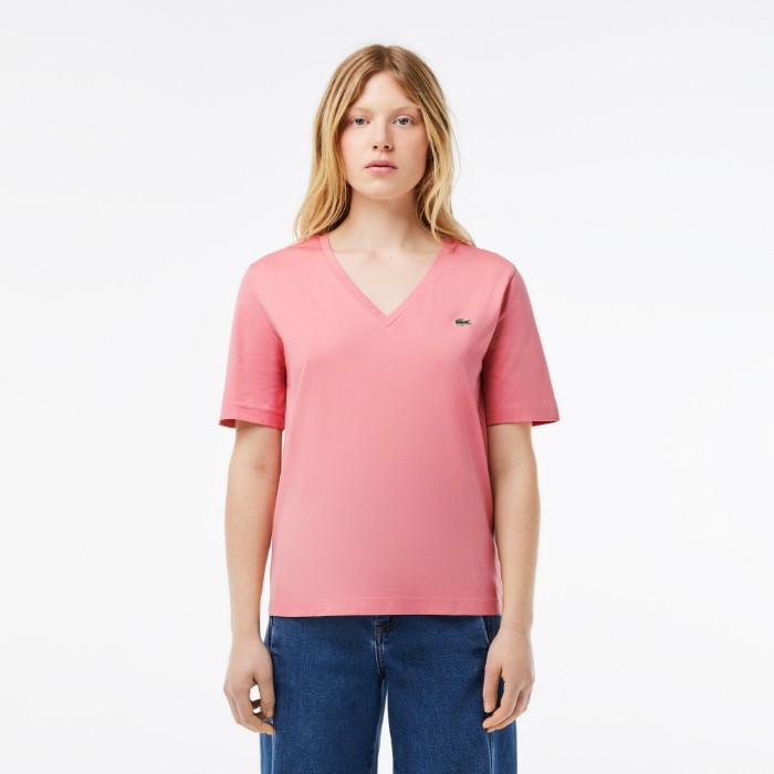 Εικόνα της Γυναικείο Soft Cotton Jersey V Neck T-shirt Relaxed Fit