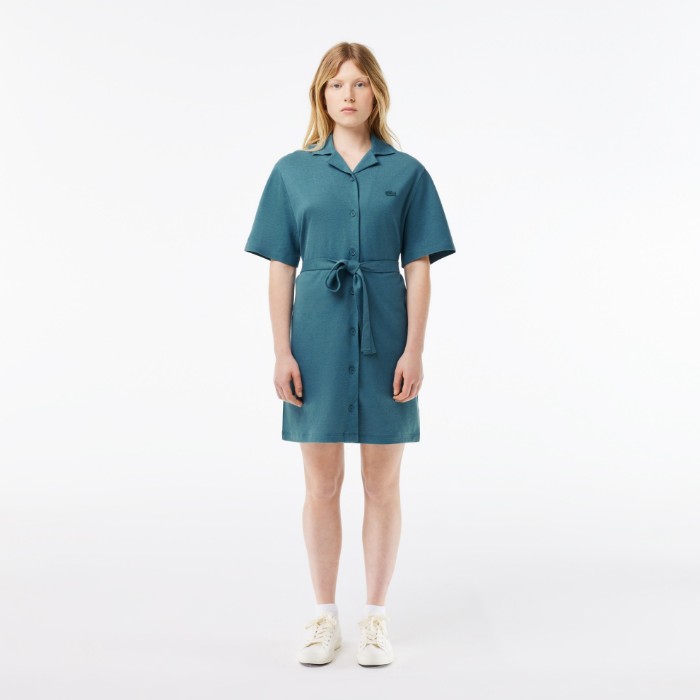 Εικόνα της Γυναικείο Linen/Cotton Φόρεμα με Ζώνη και Κουμπιά
