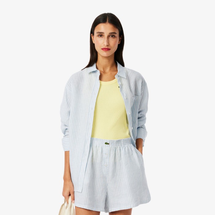 Εικόνα της Γυναικείο Oversized Ριγέ Λινό Πουκάμισο 