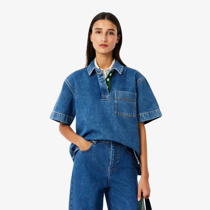 Εικόνα της Γυναικεία Oversized Denim Polo Μπλούζα