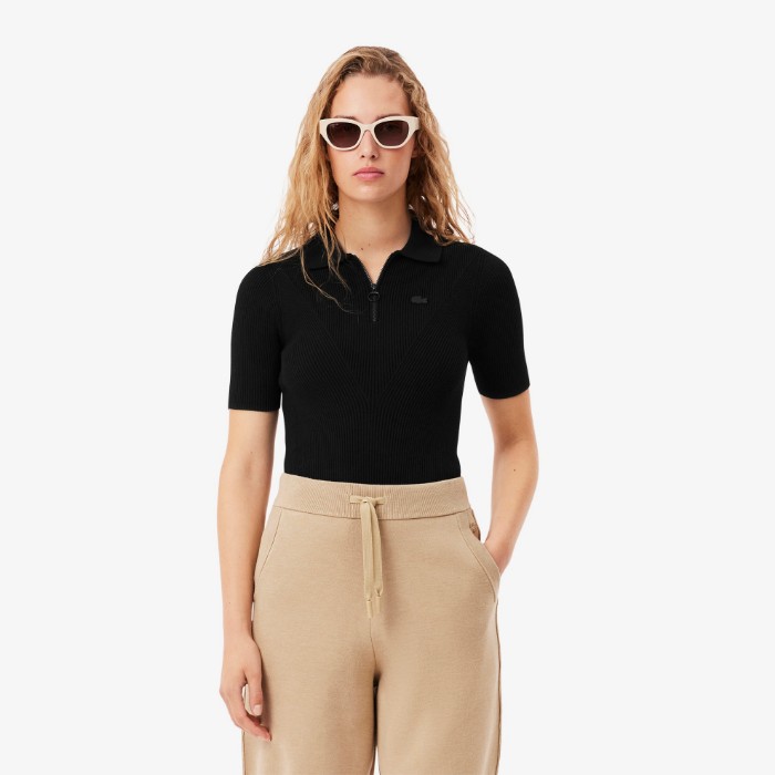 Εικόνα της Γυναικεία 3D Ribbed Knit Polo Μπλούζα