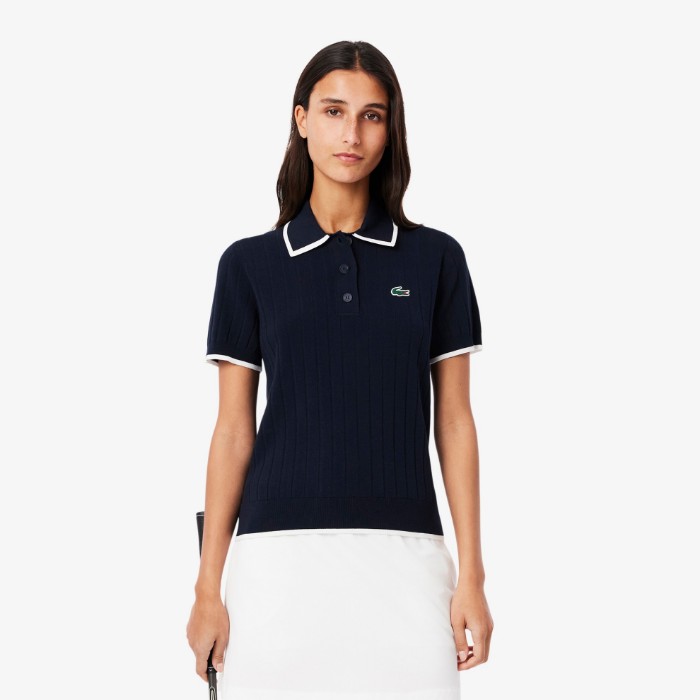 Εικόνα της Γυναικεία Κοντομάνικη Polo Collar Golf Πλεκτή Μπλούζα