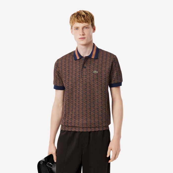 Εικόνα της Ανδρική Contrast Collar Monogram Motif Polo Μπλούζα Classic Fit