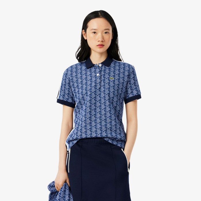 Εικόνα της Γυναικείο Monogram Jacquard Polo Μπλούζα Slim Fit 