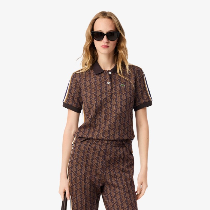 Εικόνα της Γυναικείο Monogram Jacquard Polo Μπλούζα Slim Fit 