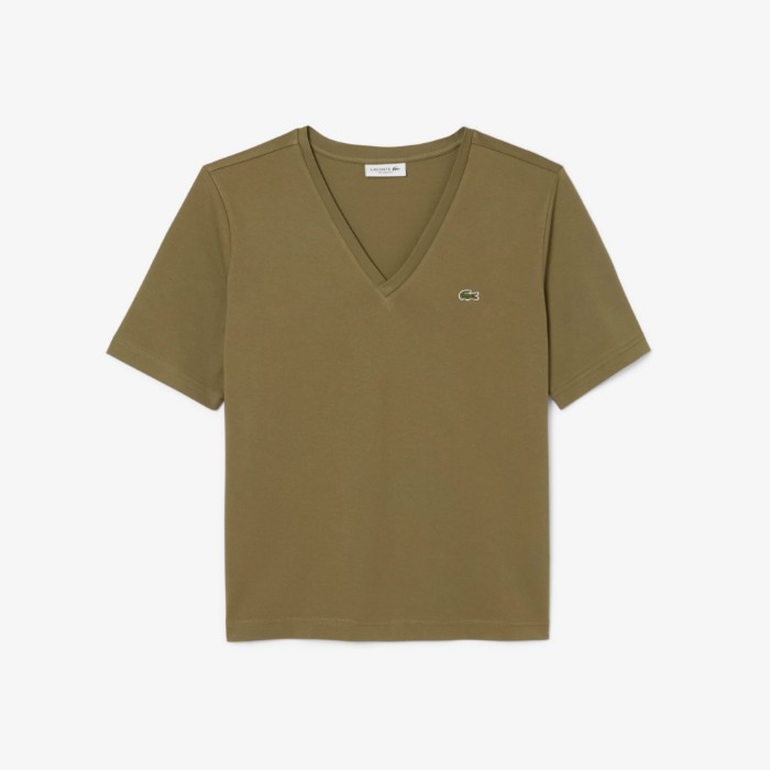 Εικόνα της Γυναικείο Soft Cotton Jersey V Neck T-shirt Relaxed Fit