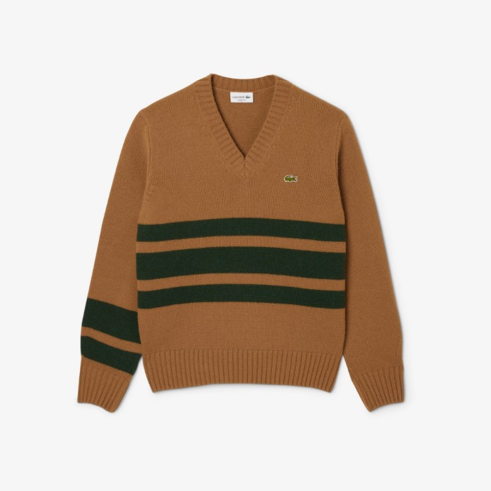 Εικόνα της Ανδρικό Striped Μάλλινο V Neck Πουλόβερ