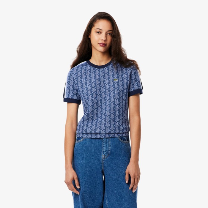 Εικόνα της Γυναικείο Monogram Jacquard T-shirt Slim Fit