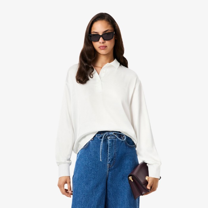 Εικόνα της Γυναικεία Μακρυμάνικη Oversized Satin Polo Μπλούζα