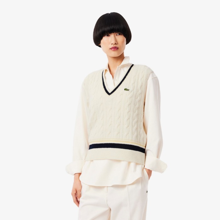 Εικόνα της Γυναικείο Cable Knit Μάλλινο Vest Πουλόβερ 