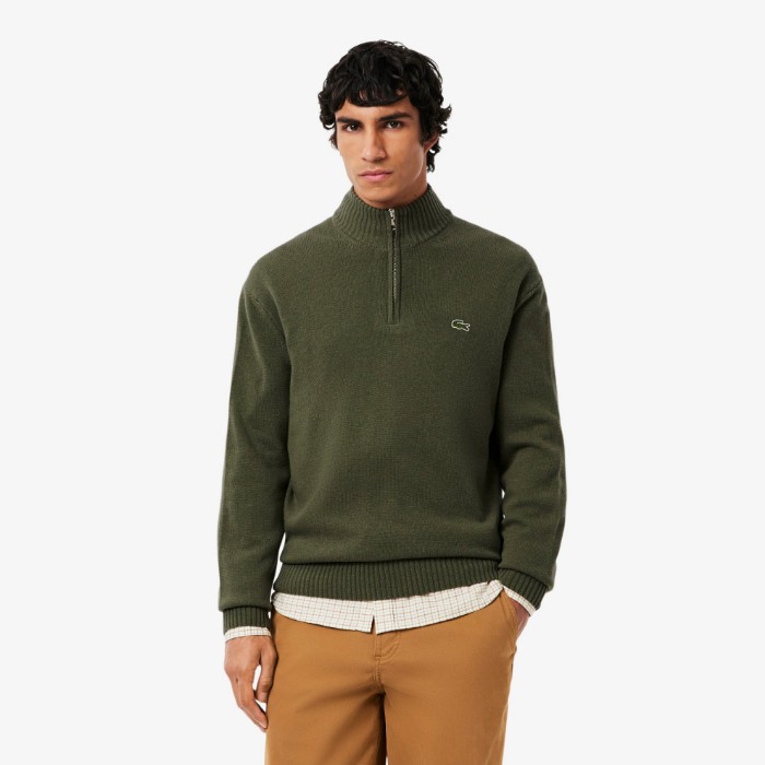 Εικόνα της Ανδρικό Zipped High Neck Carded Μάλλινο Πουλόβερ