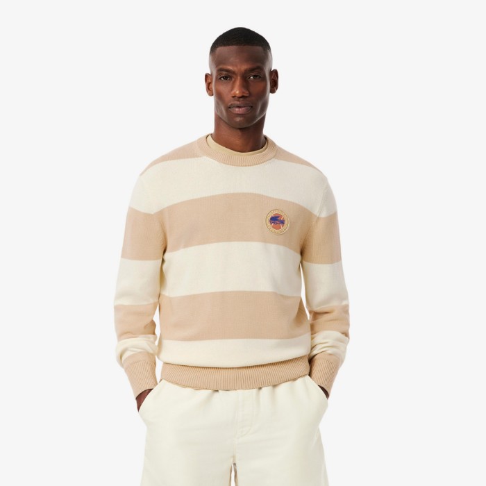 Εικόνα της Ανδρικό Striped Cotton Jersey Πουλόβερ 