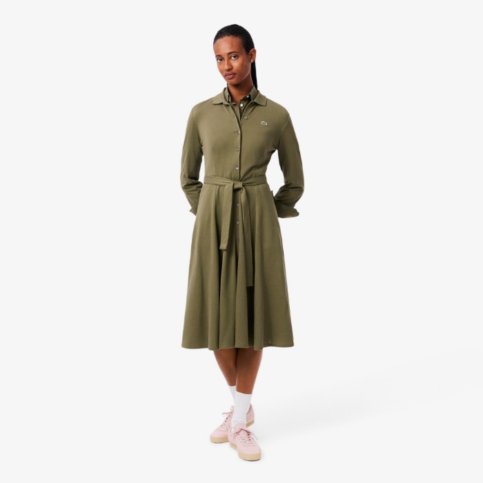 Εικόνα της Γυναικείο Polo Collar Belted Petit Piqué Φόρεμα 