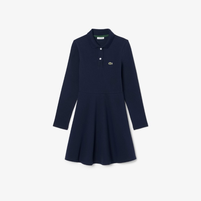 Εικόνα της Παιδικό Μακρυμάνικο Stretch Piqué Polo Φόρεμα 