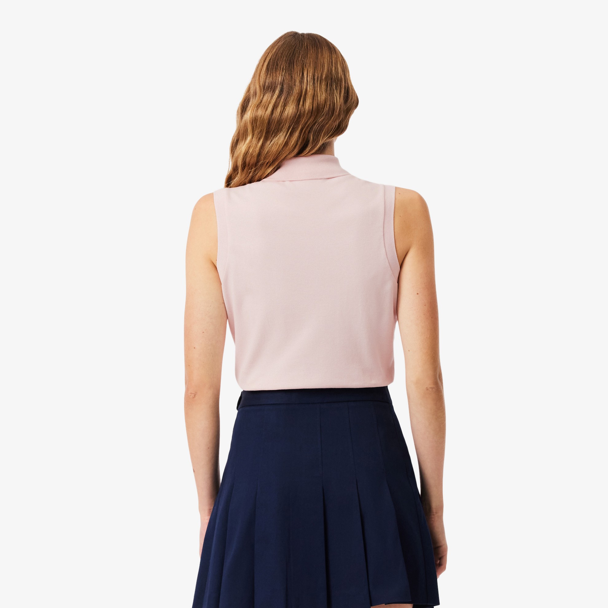 Εικόνα της Γυναικεία Αμάνικη Cotton Piqué Polo Μπλούζα Slim Fit