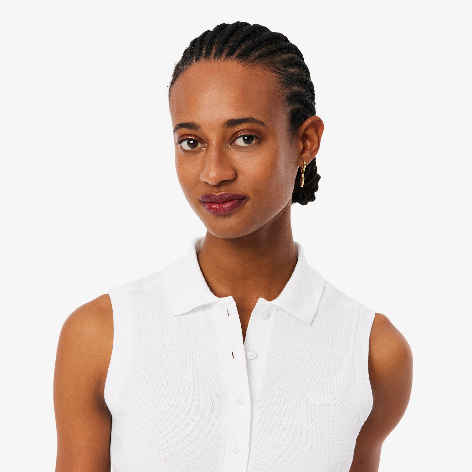 Εικόνα της Γυναικεία Αμάνικη Cotton Piqué Polo Μπλούζα Slim Fit