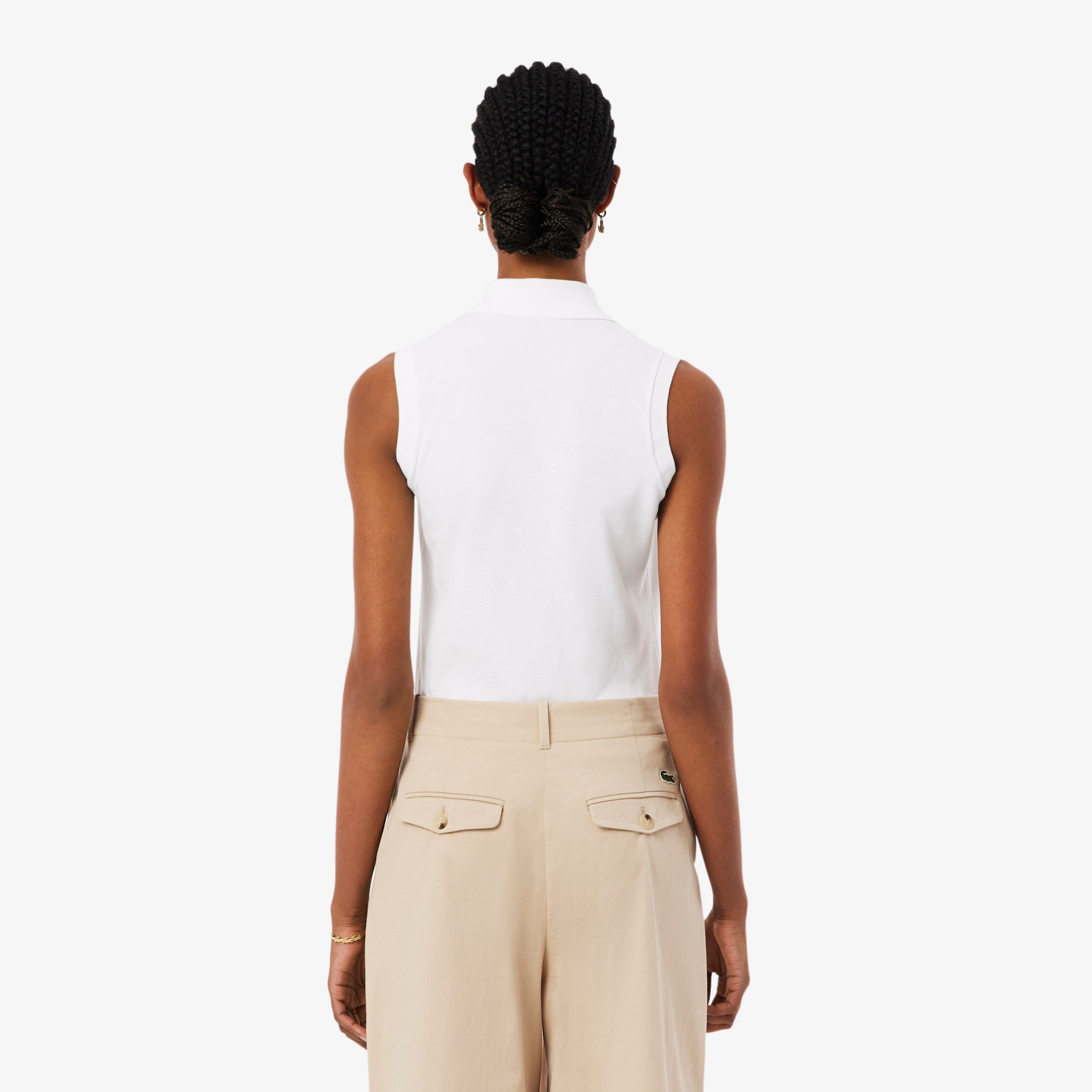 Εικόνα της Γυναικεία Αμάνικη Cotton Piqué Polo Μπλούζα Slim Fit