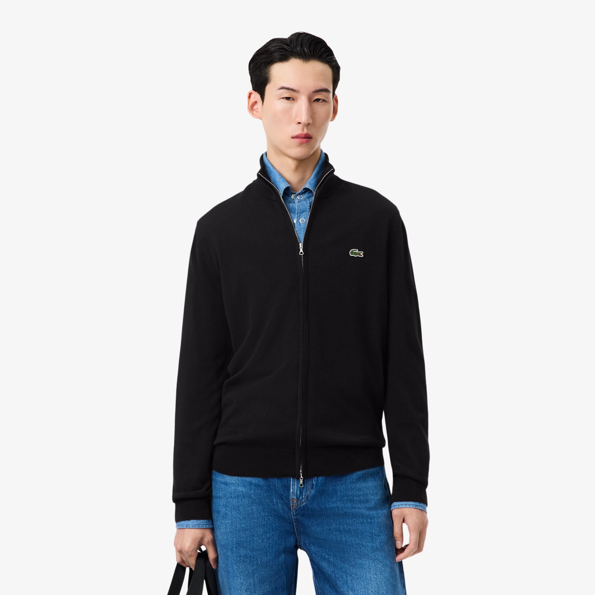 Εικόνα της Ανδρική Stand-up Collar Βαμβακερή Ζακέτα με Φερμουάρ