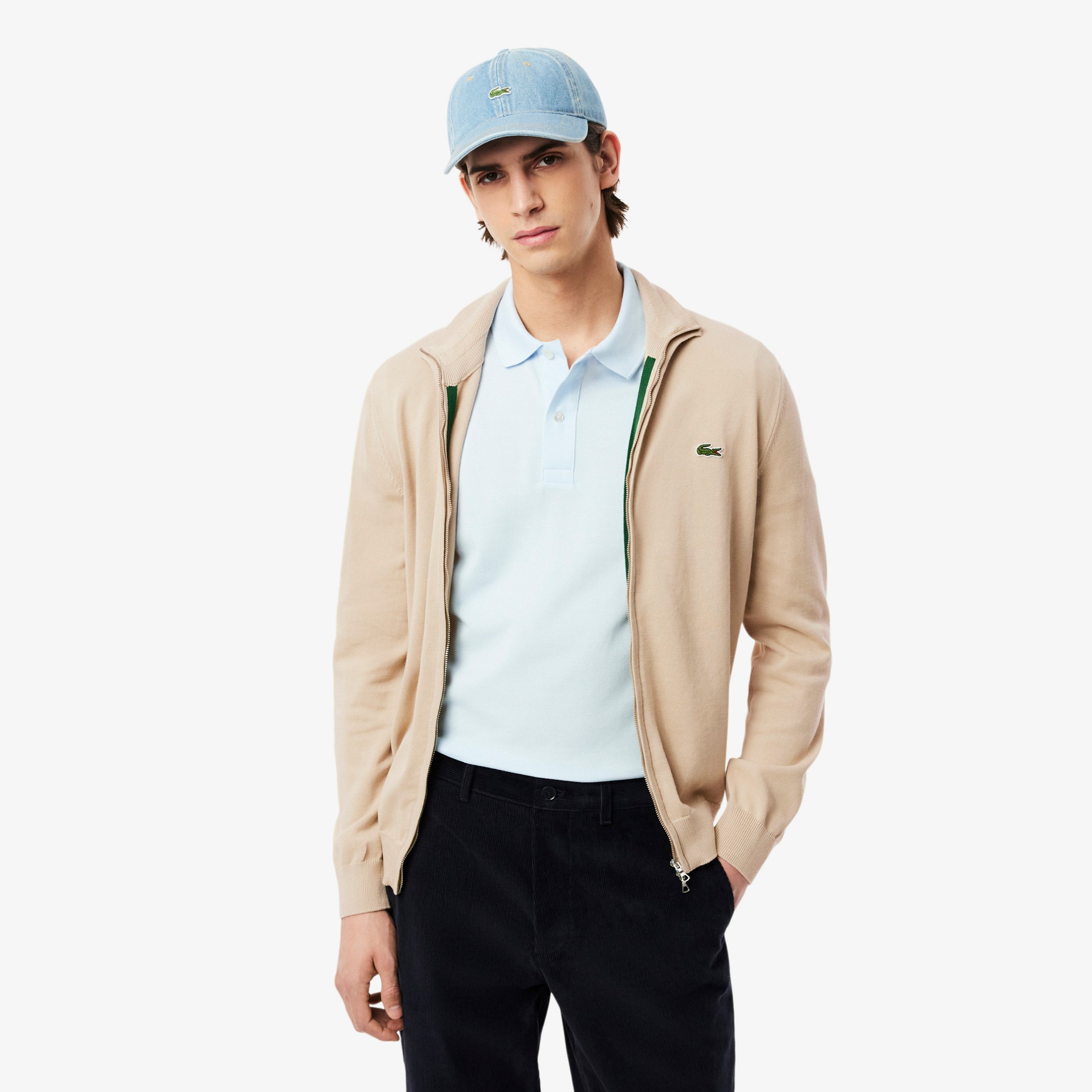 Εικόνα της Ανδρική Stand-up Collar Βαμβακερή Ζακέτα με Φερμουάρ