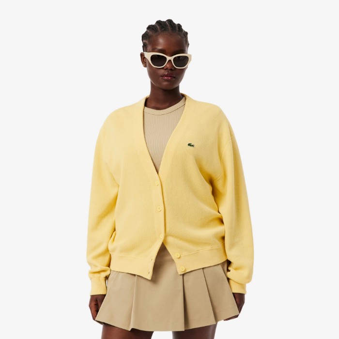 Εικόνα της Γυναικείο V-Neck Moss Stitch Cotton Cardigan