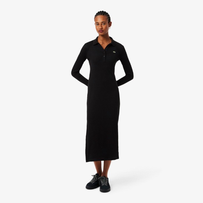 Εικόνα της Γυναικείο Ribbed Βαμβακερό Polo Collar Φόρεμα Slim Fit 