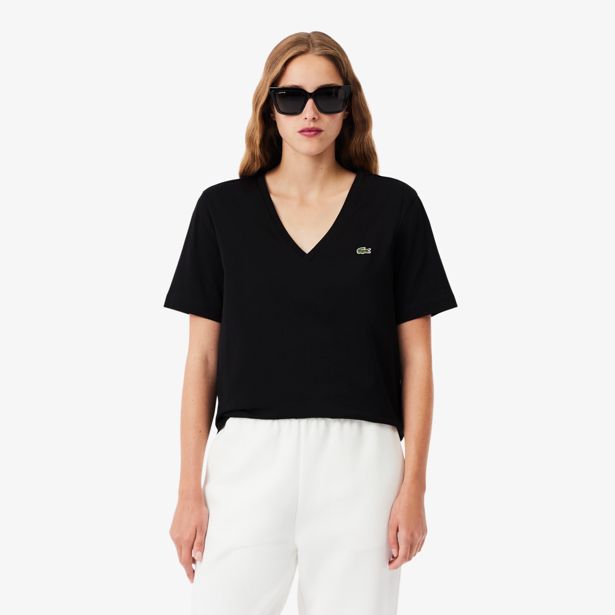 Εικόνα της Γυναικείο Soft Cotton Jersey V Neck T-shirt Relaxed Fit 