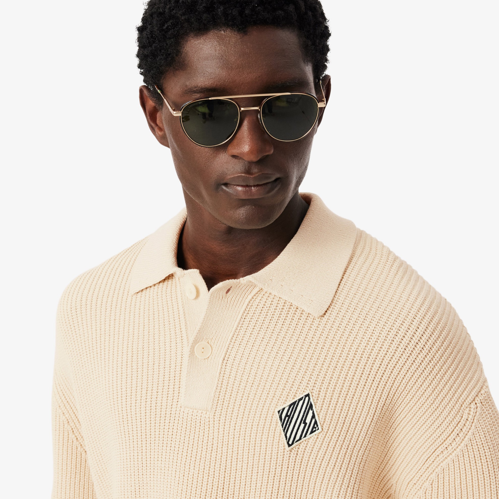 Εικόνα της Ανδρικό Badge Accent Pearl Rib Polo Collar Πουλόβερ