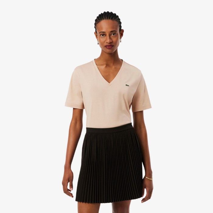 Εικόνα της Γυναικείο Soft Cotton Jersey V Neck T-shirt Relaxed Fit