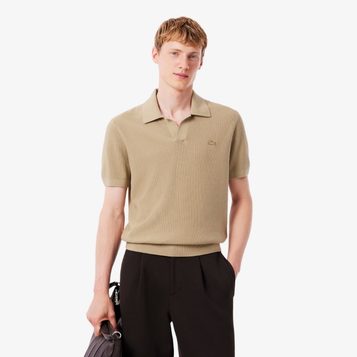 Εικόνα της Ανδρικό Cotton Blend Open Polo Collar Πουλόβερ 