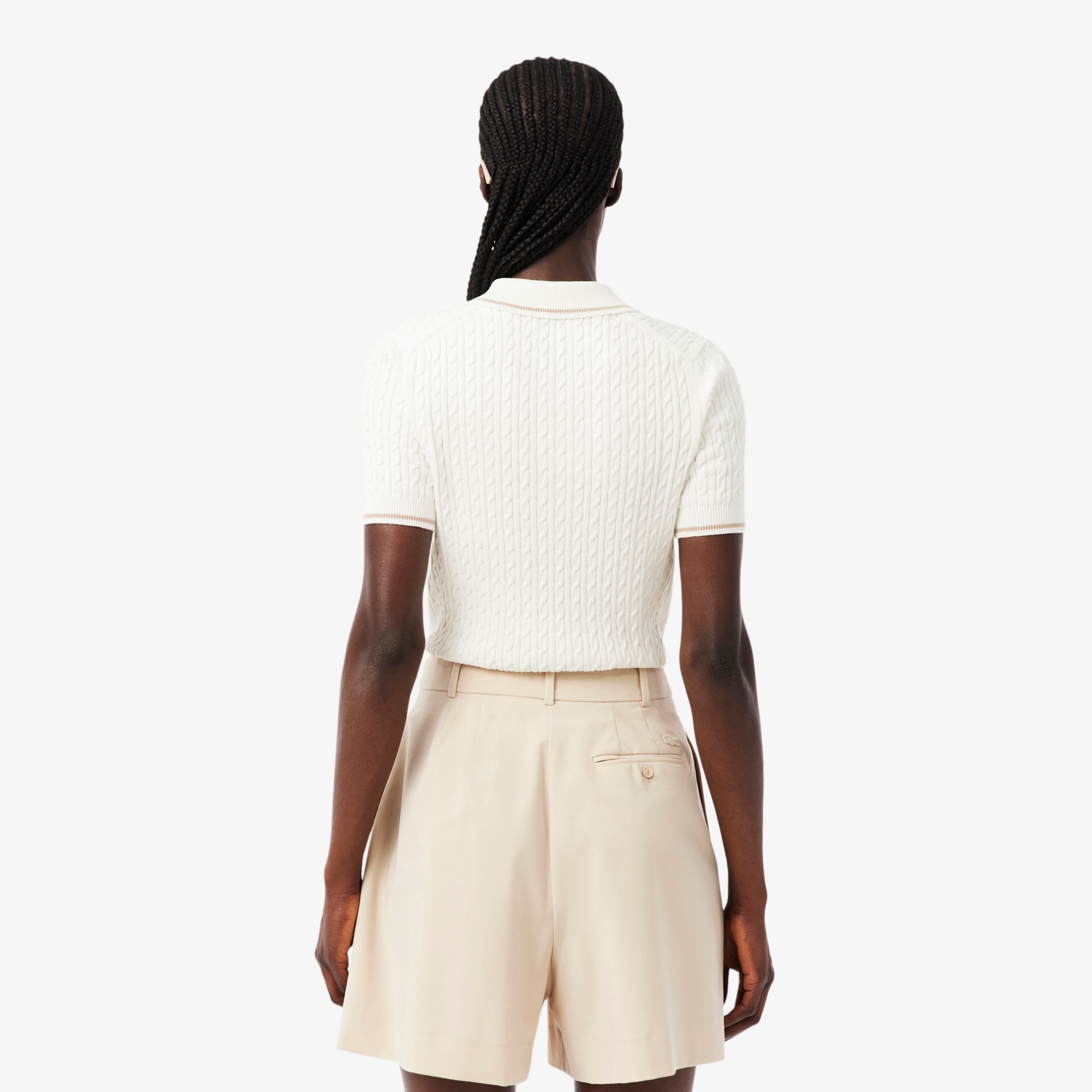 Εικόνα της Striped Cable Knit Polo Collar Πουλόβερ