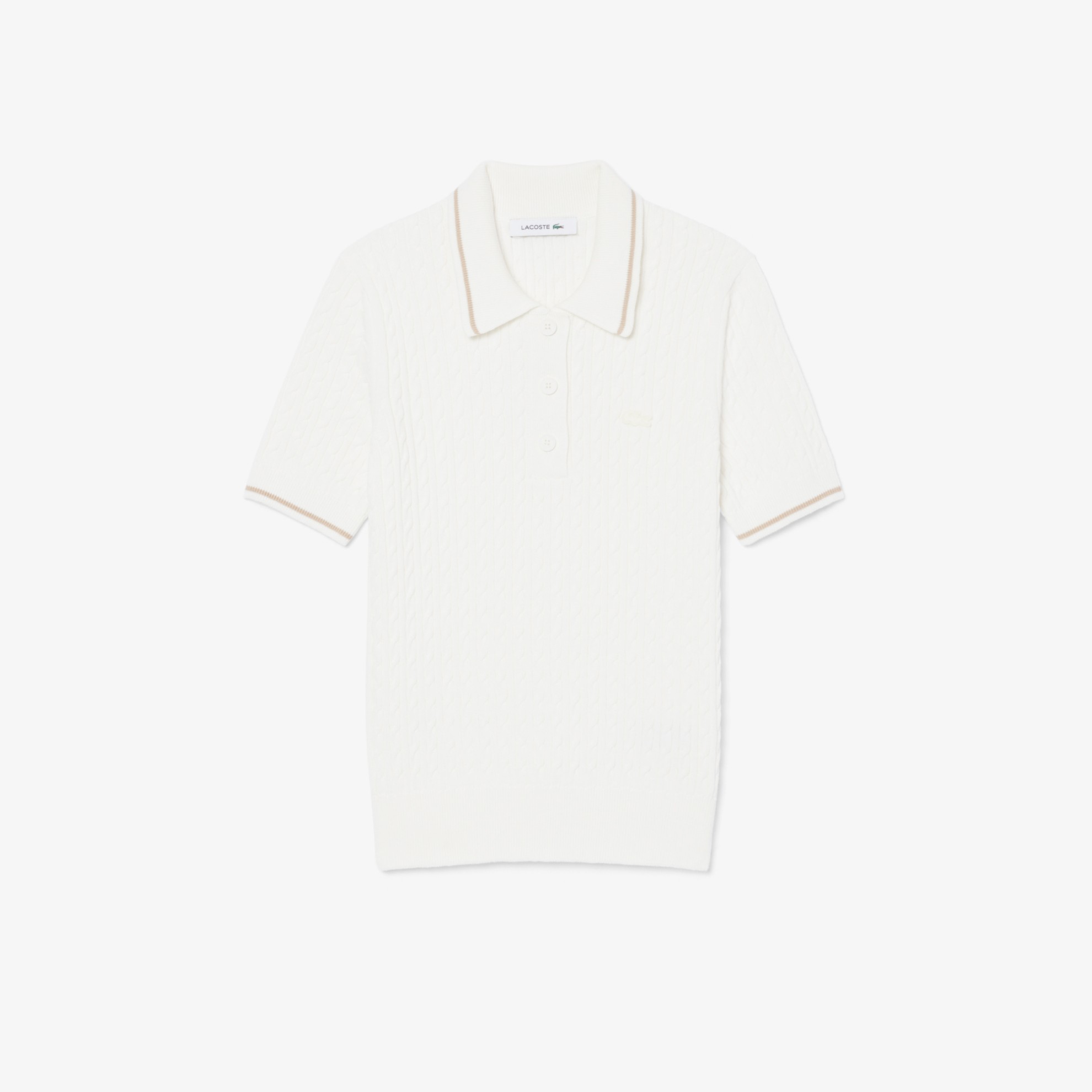 Εικόνα της Striped Cable Knit Polo Collar Πουλόβερ