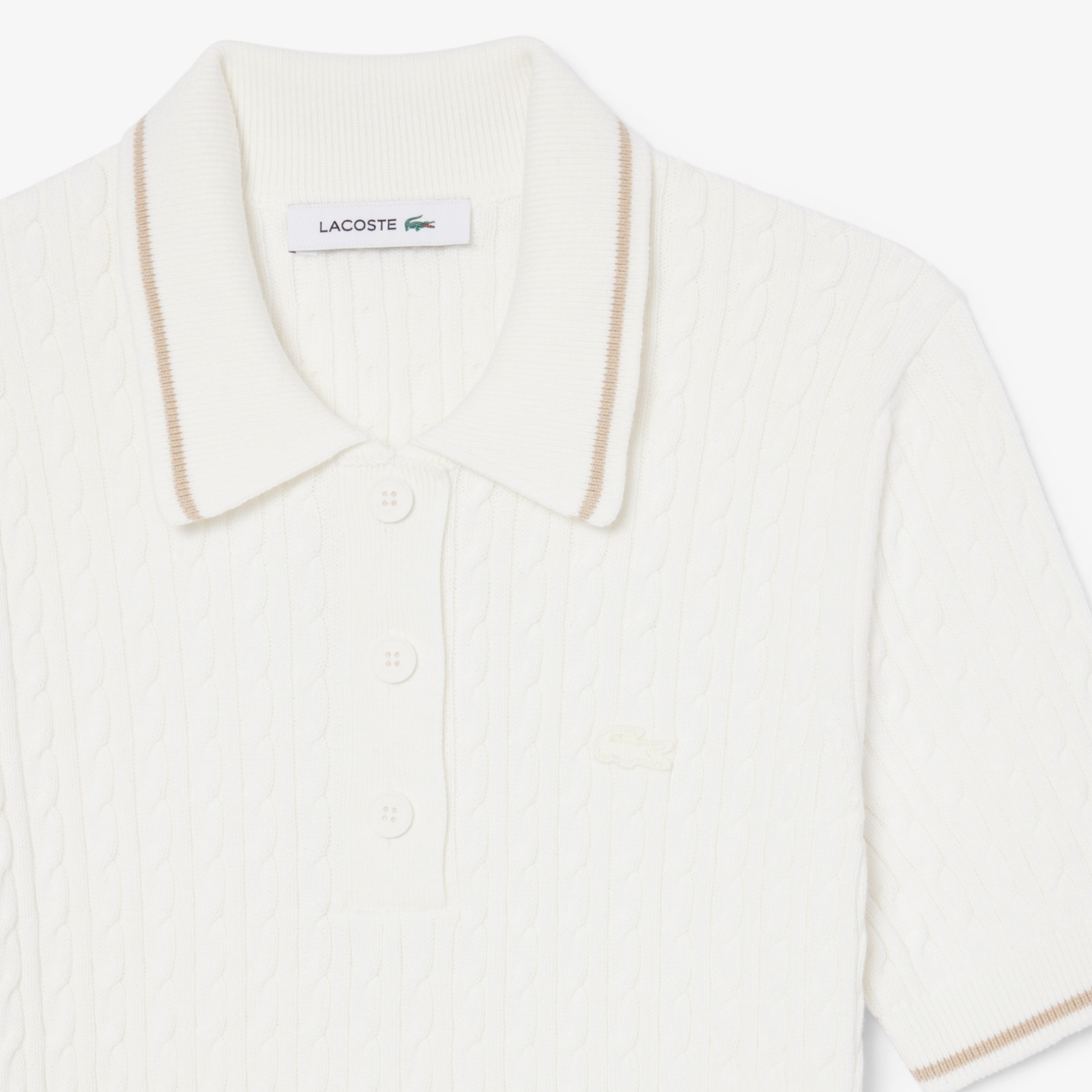 Εικόνα της Striped Cable Knit Polo Collar Πουλόβερ