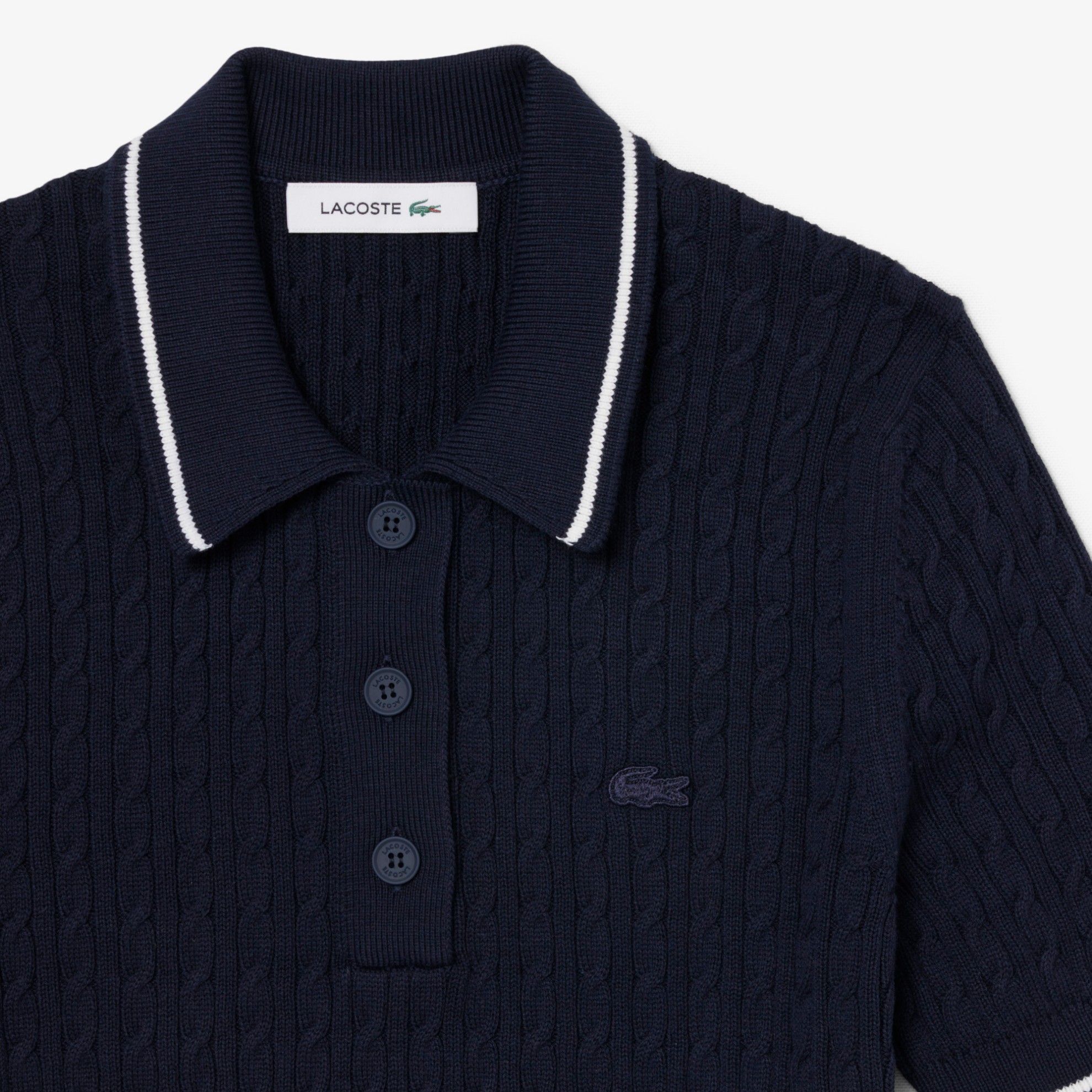 Εικόνα της Striped Cable Knit Polo Collar Πουλόβερ