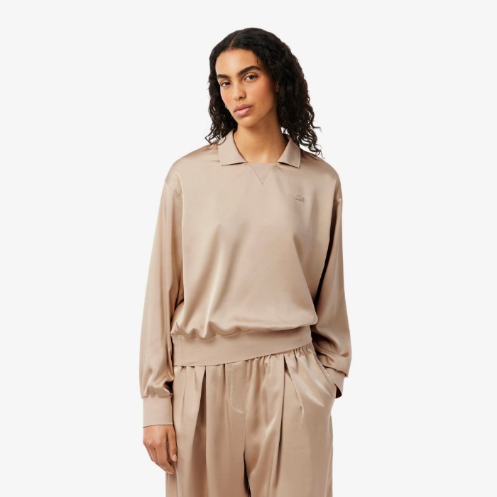 Εικόνα της Γυναικεία Satin Polo Μπλούζα Relaxed Fit 