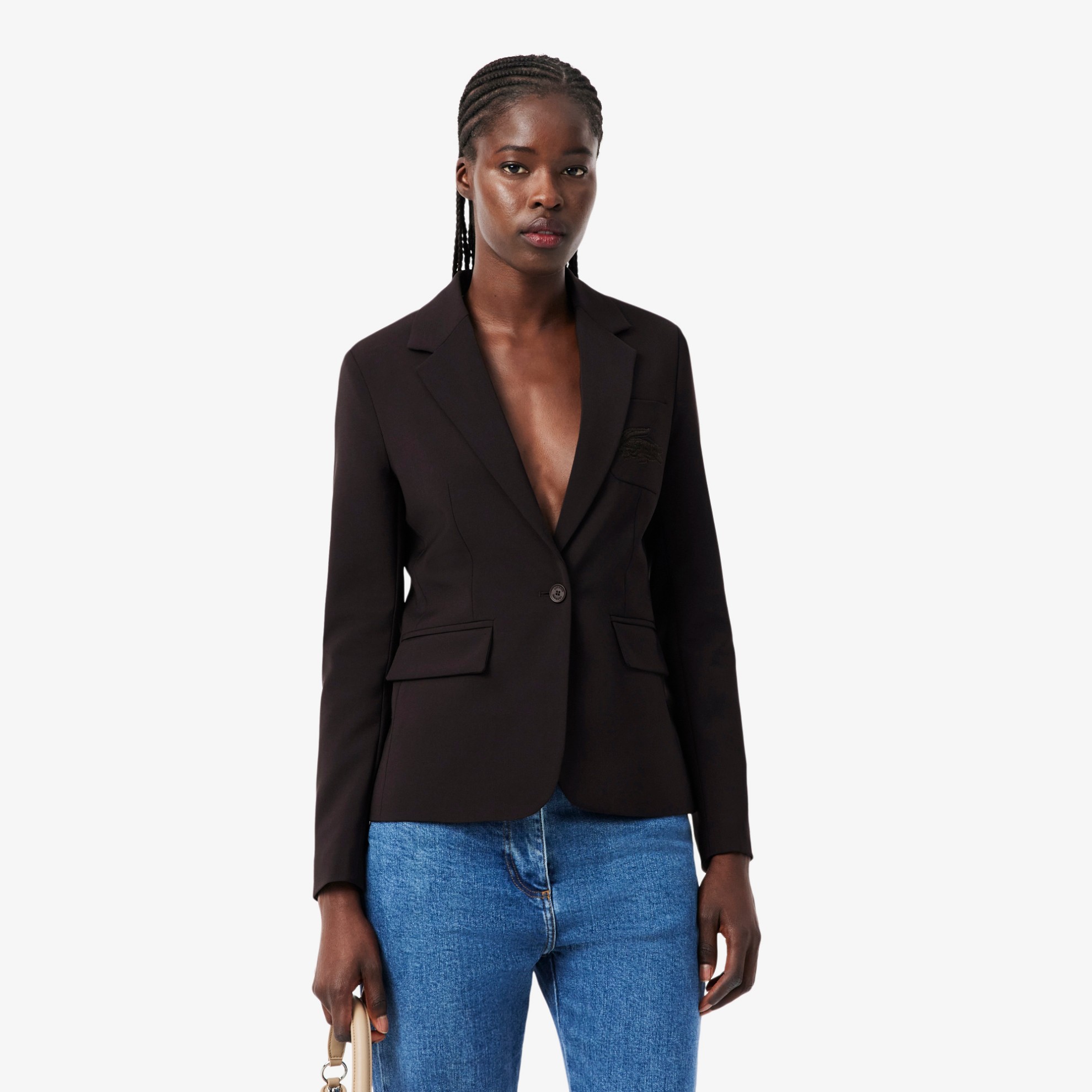 Εικόνα της Γυναικείο Embroidered Logo Slim Fit Μάλλινο Σακάκι