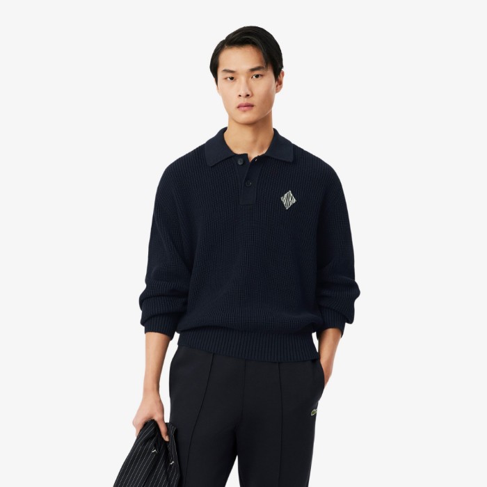 Εικόνα της Ανδρικό Badge Accent Pearl Rib Polo Collar Πουλόβερ