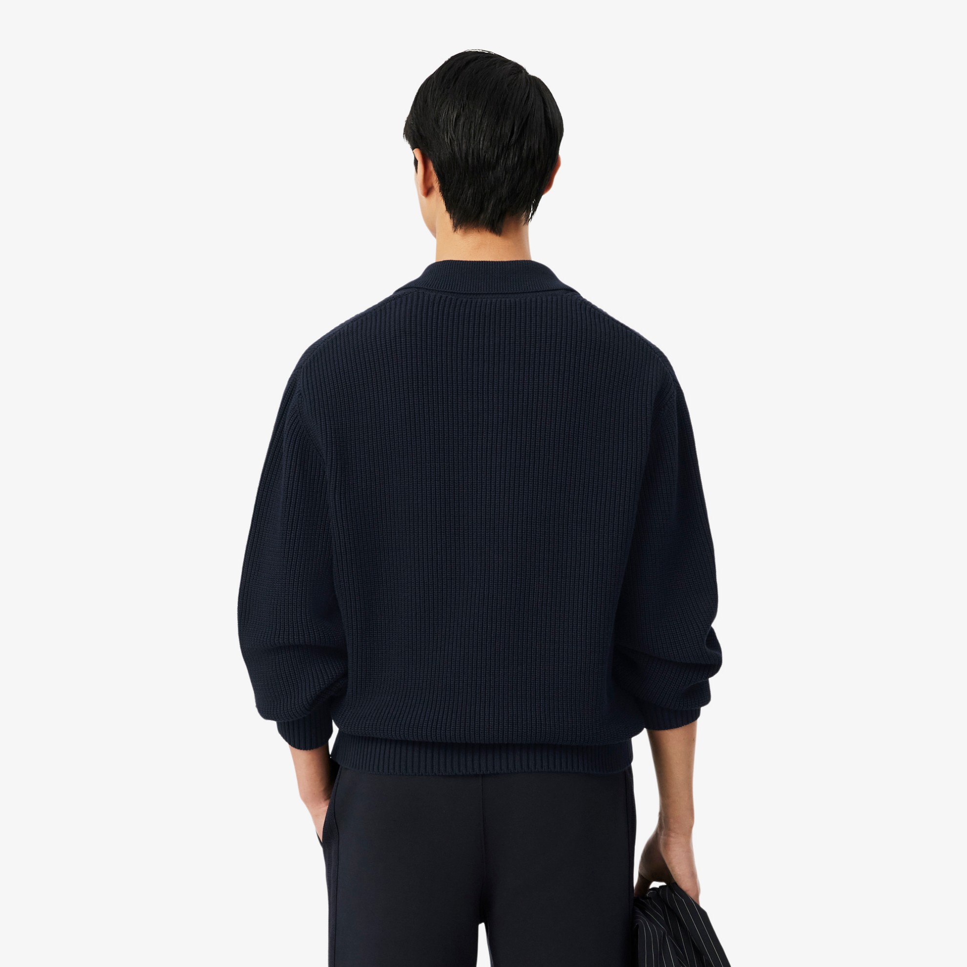 Εικόνα της Ανδρικό Badge Accent Pearl Rib Polo Collar Πουλόβερ