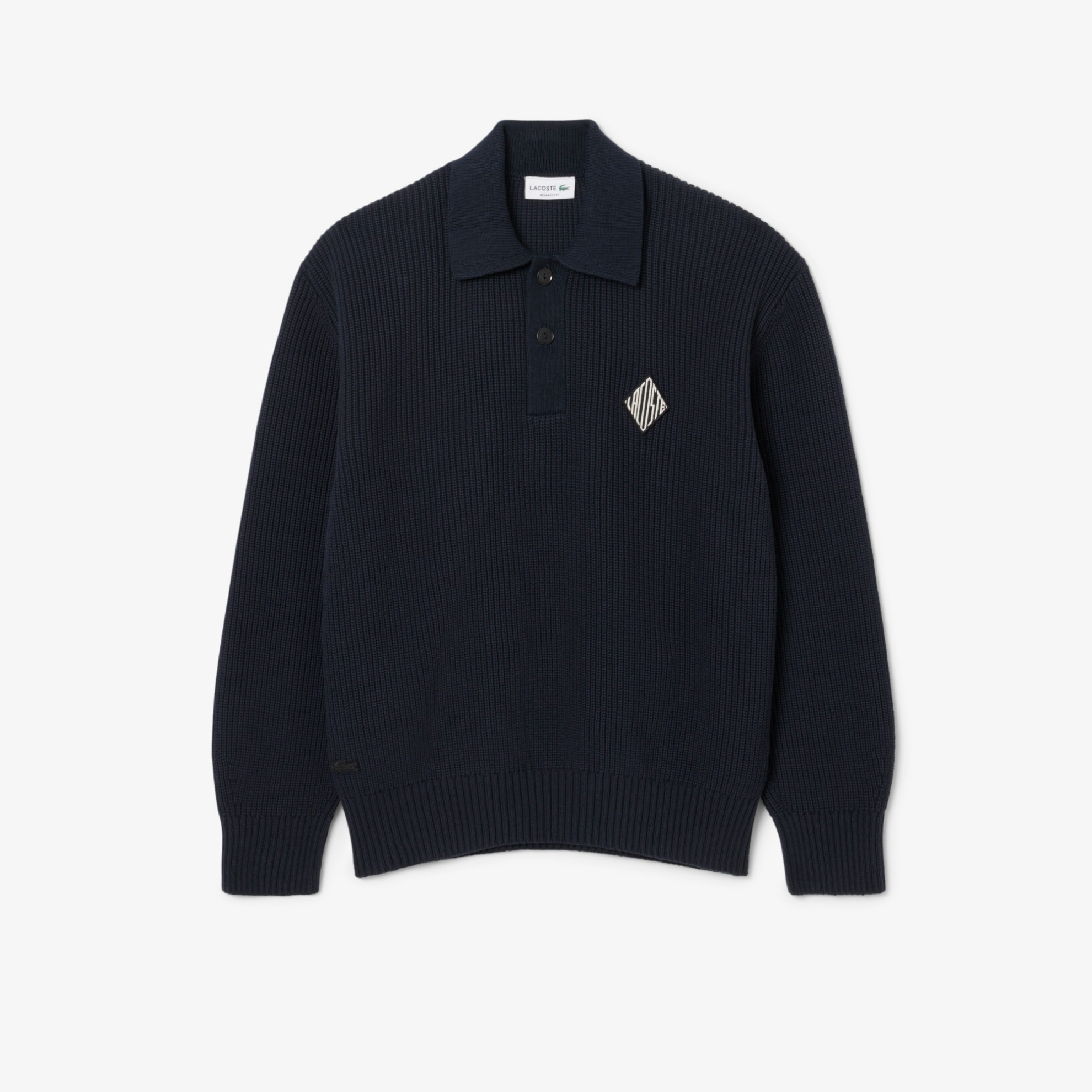 Εικόνα της Ανδρικό Badge Accent Pearl Rib Polo Collar Πουλόβερ