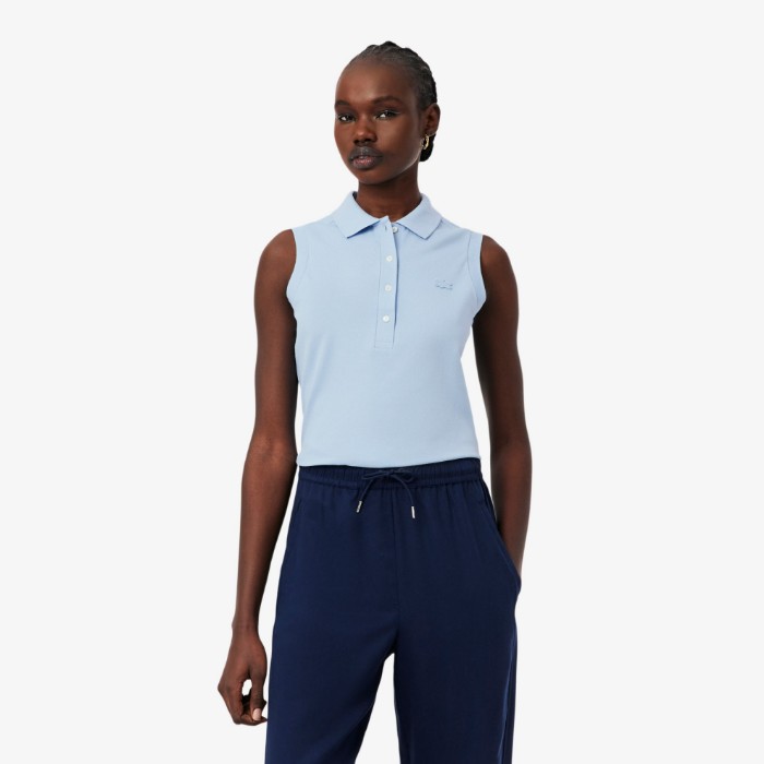 Εικόνα της Γυναικεία Αμάνικη Cotton Piqué Polo Μπλούζα Slim Fit