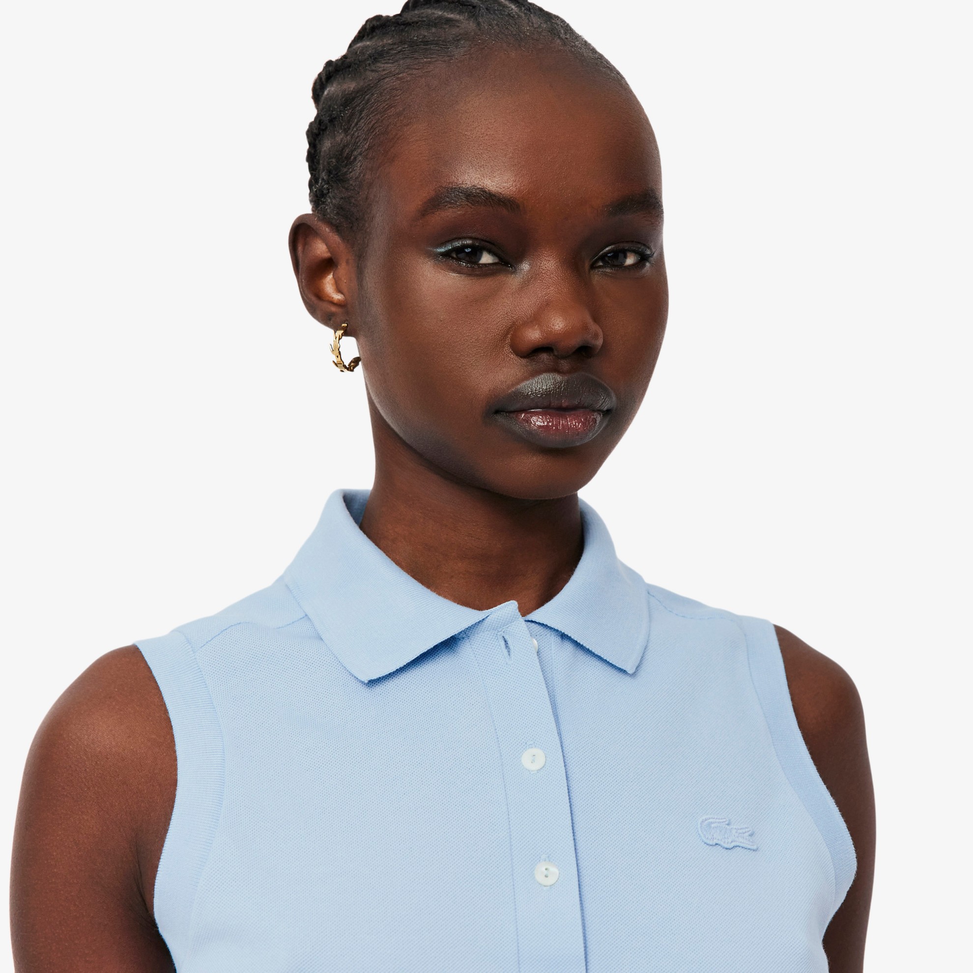 Εικόνα της Γυναικεία Αμάνικη Cotton Piqué Polo Μπλούζα Slim Fit