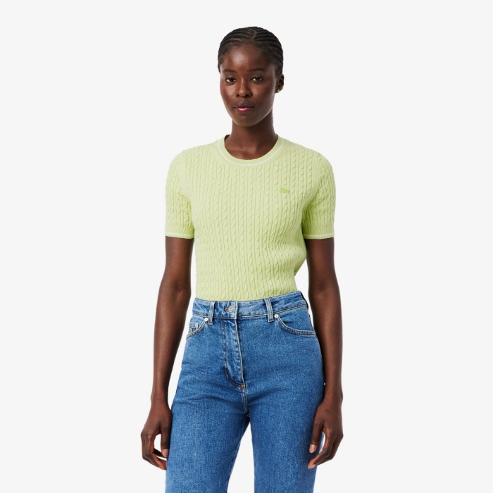 Εικόνα της Γυναικείο Κοντομάνικο Cable Knit Πουλόβερ 