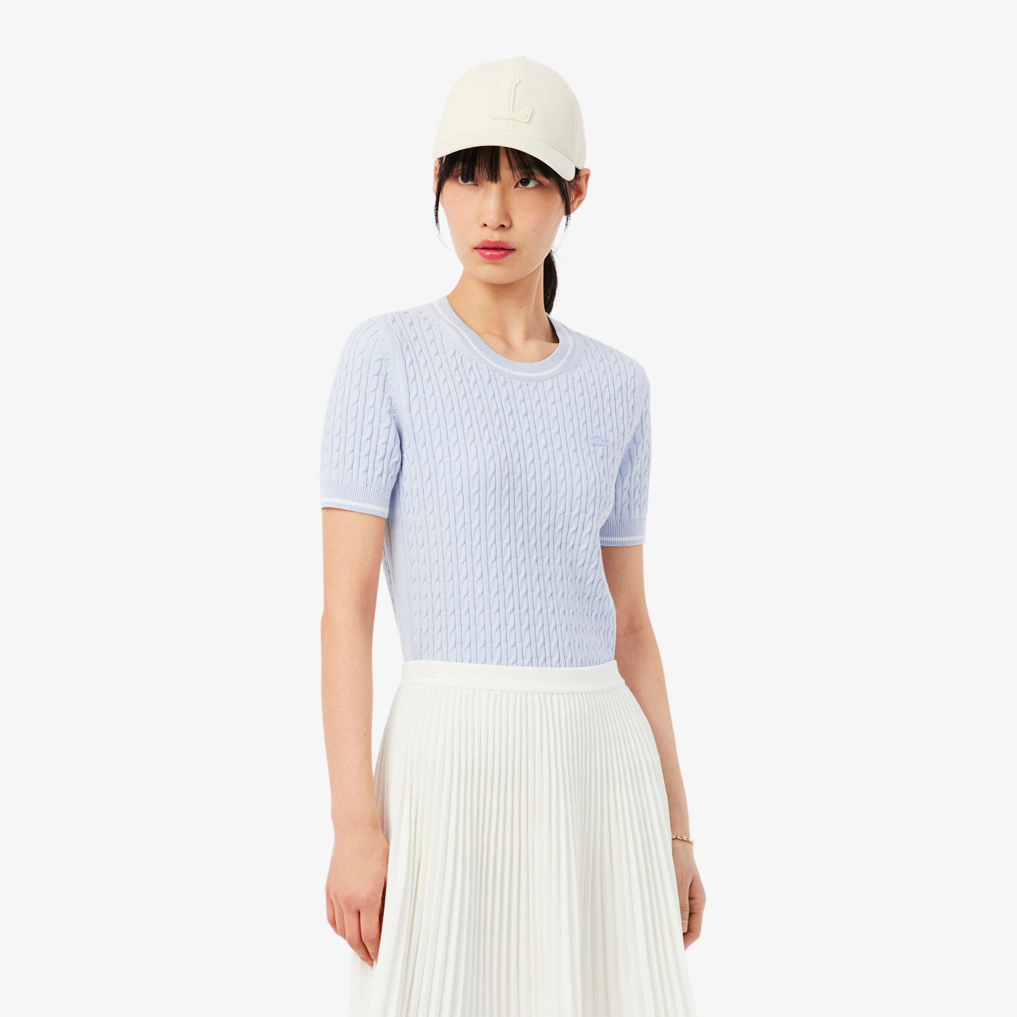 Εικόνα της Γυναικείο Κοντομάνικο Cable Knit Πουλόβερ 