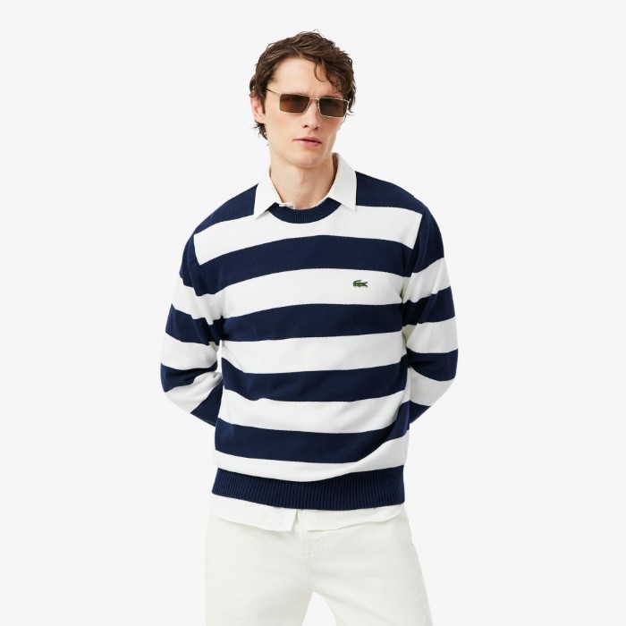 Εικόνα της Ριγέ Cotton Crew Neck Sailor Πουλόβερ 