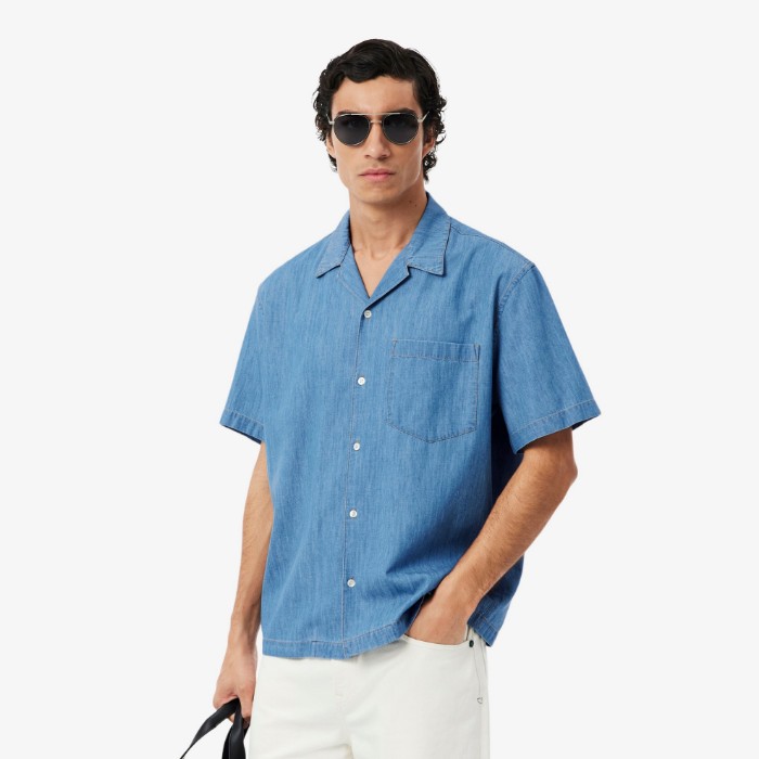 Εικόνα της Ανδρικό Open Neck Denim Πουκάμισο Relaxed Fit 