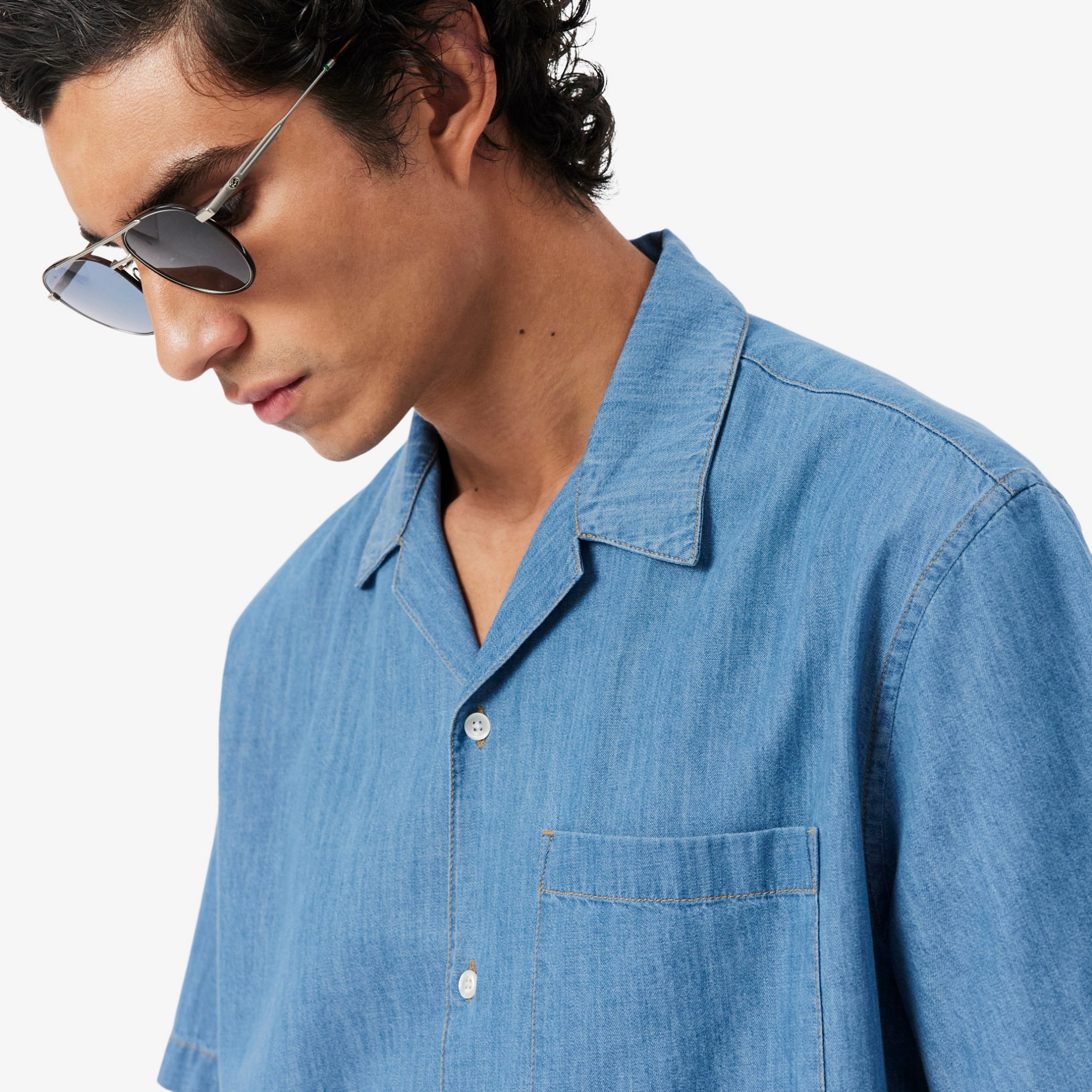 Εικόνα της Ανδρικό Open Neck Denim Πουκάμισο Relaxed Fit 