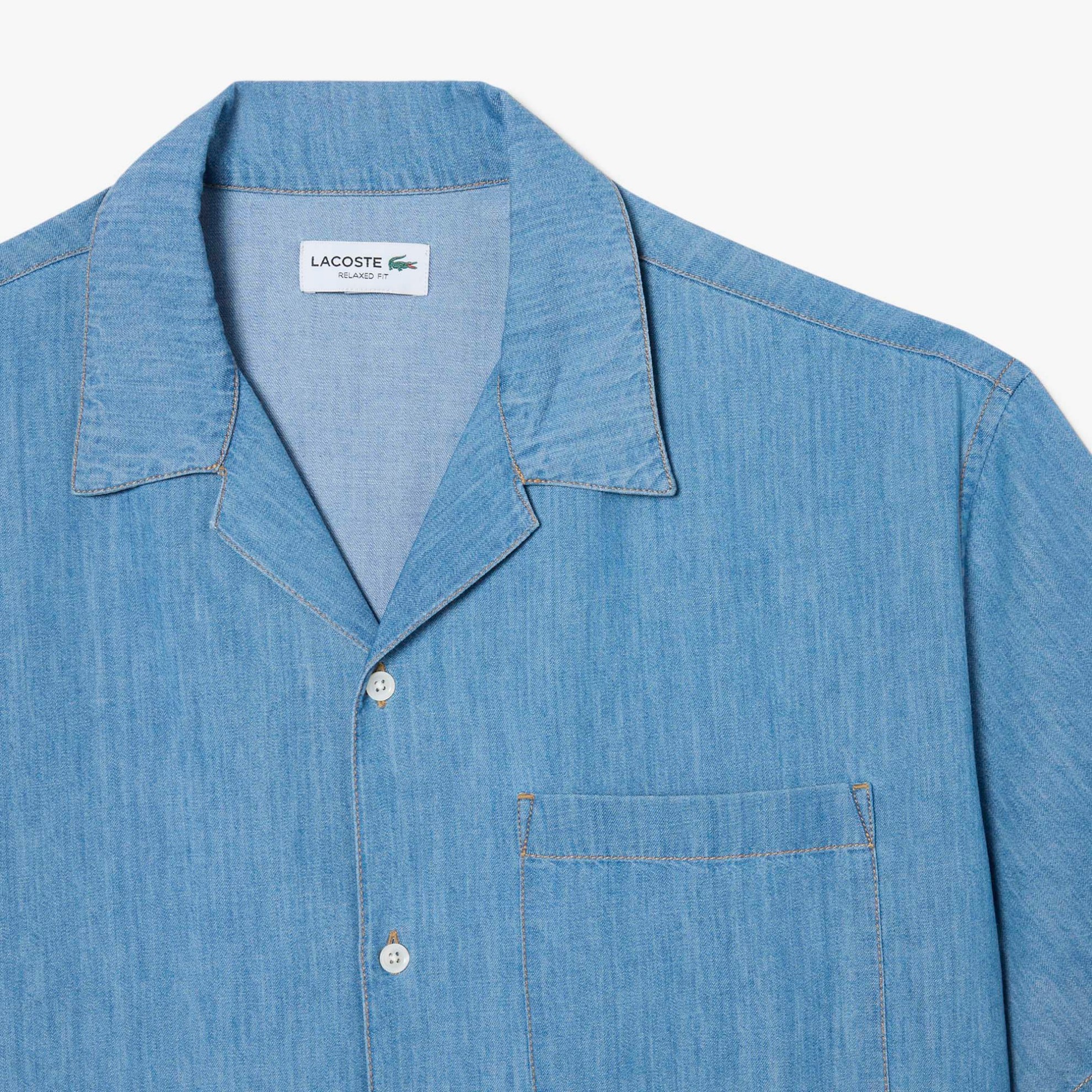 Εικόνα της Ανδρικό Open Neck Denim Πουκάμισο Relaxed Fit 